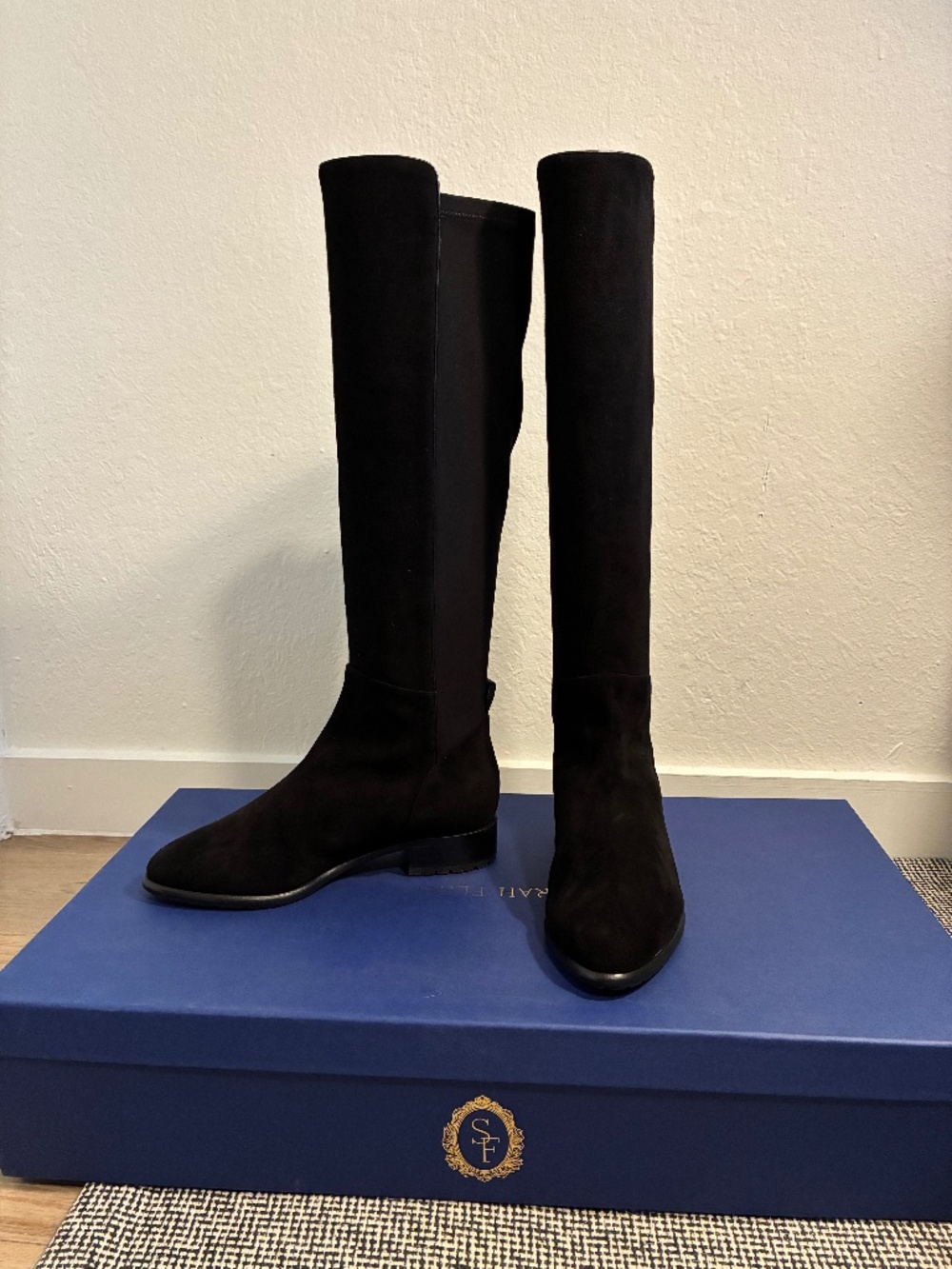Sarah Flint Perfect Stretch Boot 30 Black Water-Resistant Suede NIB Size 6.5